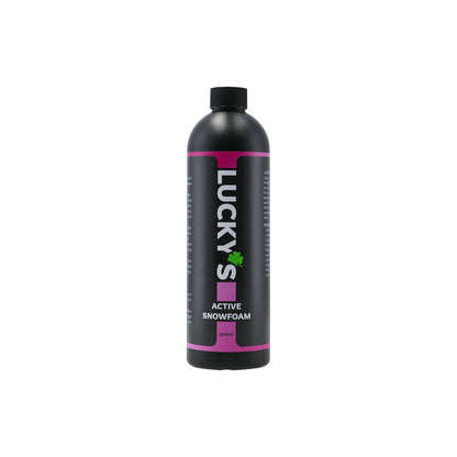 LUCKY'S Active Snowfoam 500ml bottle, professional car shampoo for deep cleaning with foam technology, suitable for use with pressure washers.