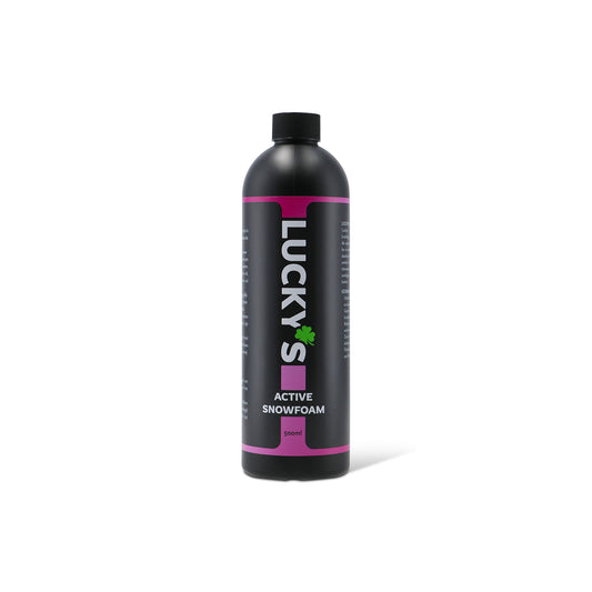 LUCKY'S Active Snowfoam 500ml bottle, professional car shampoo for deep cleaning with foam technology, suitable for use with pressure washers and foam gun.