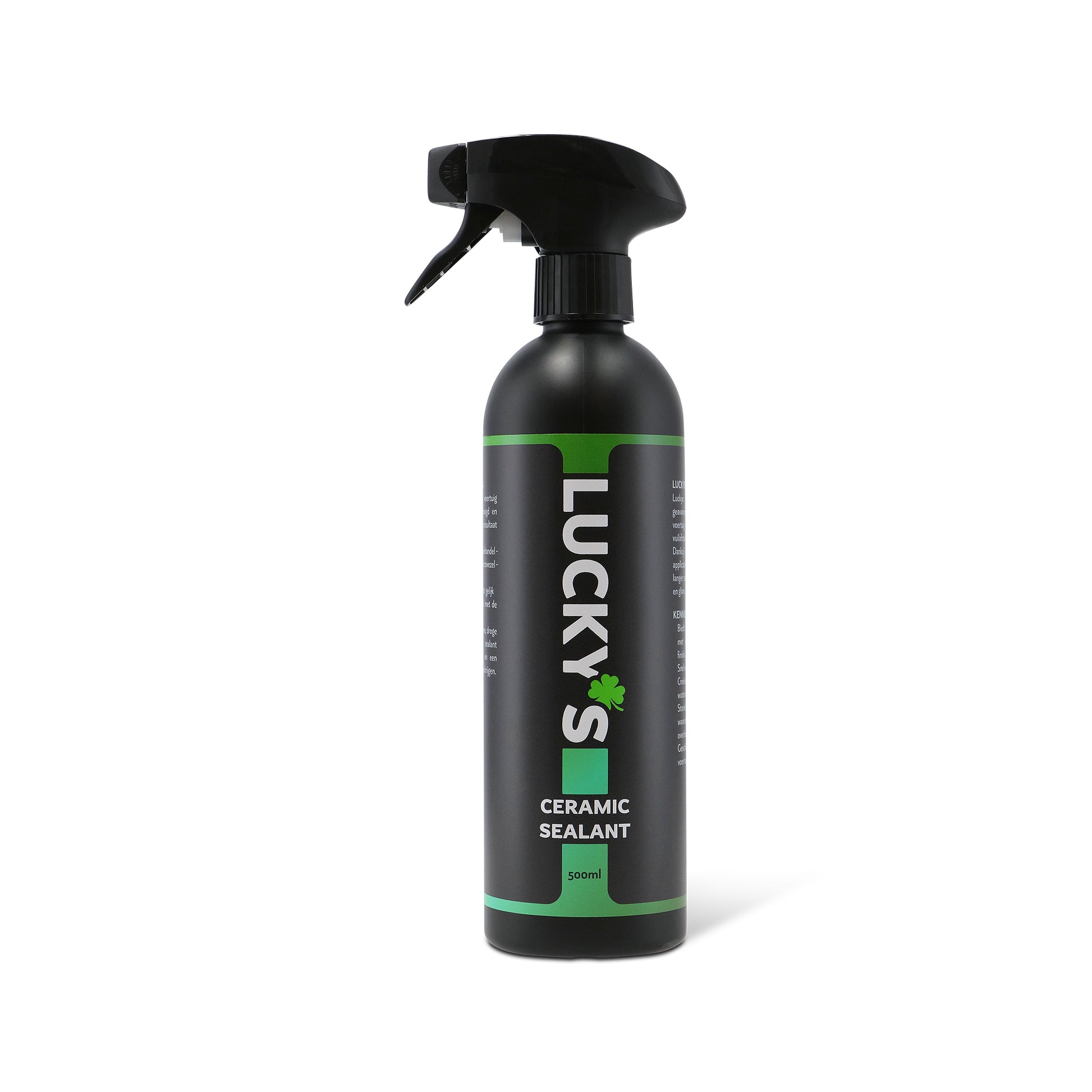 Black 500ml bottle of ceramic sealant spray for vehicle detailing, offering hydrophobic and UV protection with a glossy finish and extreme water-repellent effect.